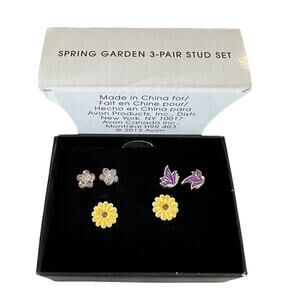 Avon 2013 Spring Garden 3 pairs stud Earring Set floral flower butterfly